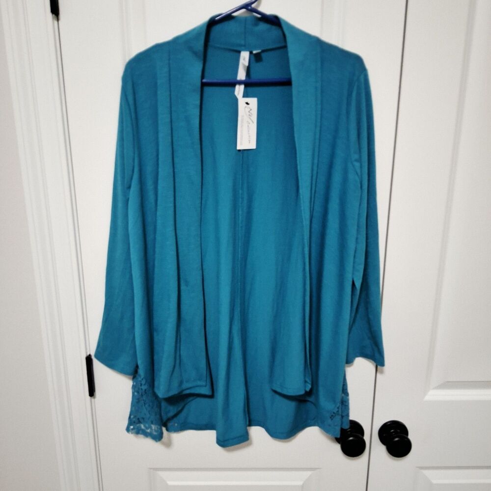 NY Collection Turquoise Long Open-Front Cardigan Size Medium New w/Tags